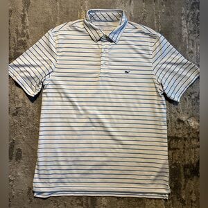 Vineyard Vines White and Blue Polo Shirt Large